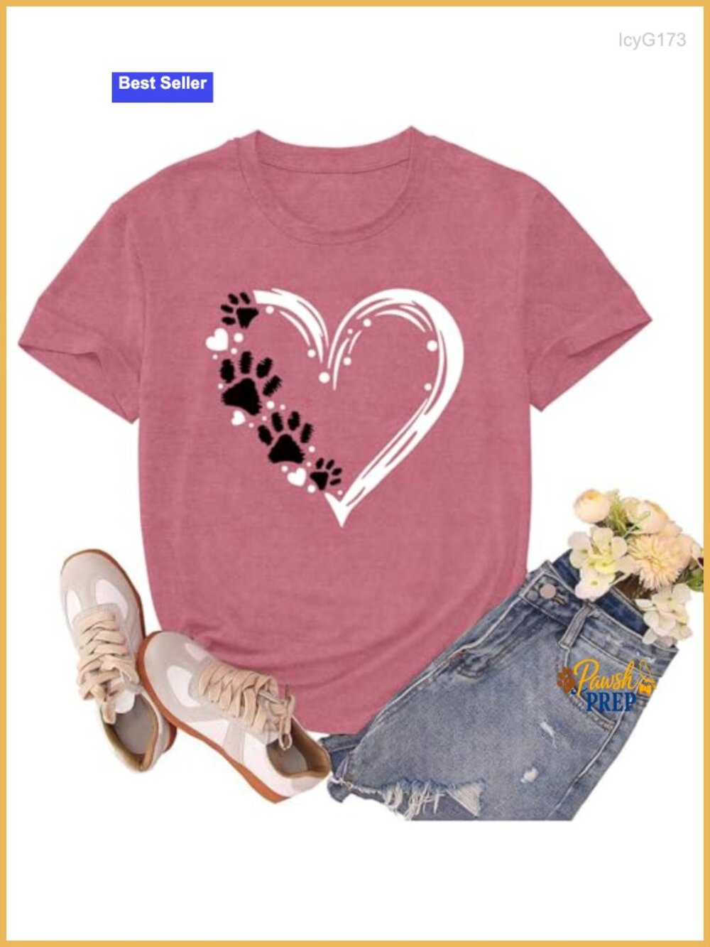 Dog Mom T-Shirt Paw Print Heart Tee Polyester Rayon Spandex Women's Top